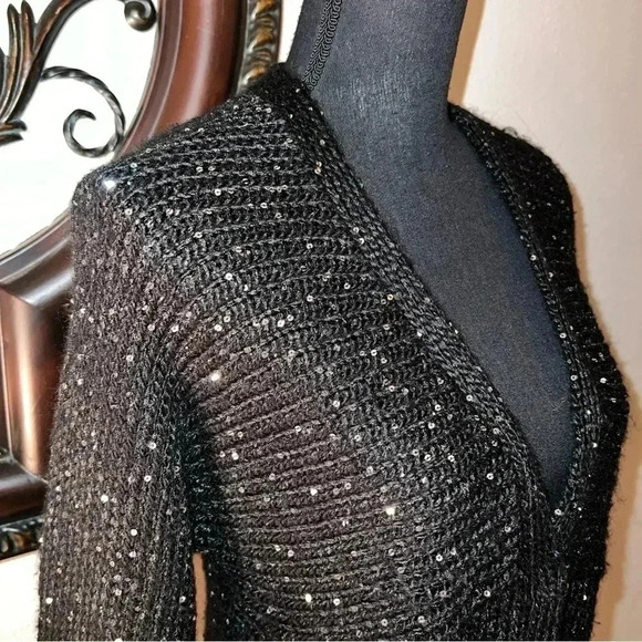 Chico’s Women’s Black Alpaca Blend 3/4 Sleeve Cardigan with Sequins Size 0 - Picture 1 of 16